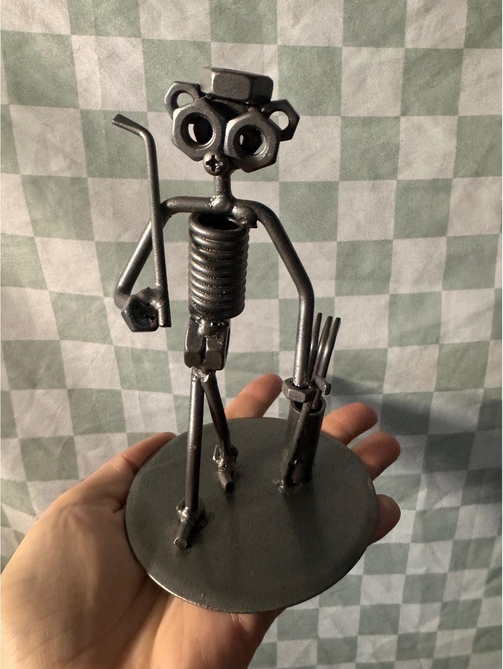Handmade Metal Sculpture Figurine of Golfer with Golf Clubs